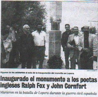 Inauguración del Monumento en honor a los brigadistas muertos en Lopera.Año 1999.